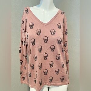 Philosophy Women’s Dark Pink Skull Print LS Cashmere Blend Sweater Size M